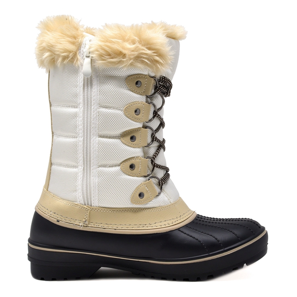 Lace Up Walking Snow Boots - BEIGE WHITE - 2